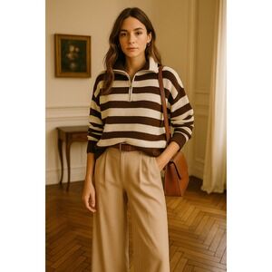 En Creme Brown and White Striped Sweater